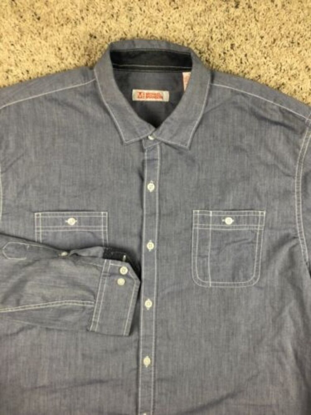 Michael Brandon Button Up Shirt Mens L Blue Long Sleeve Casual 2 Pockets